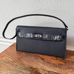 LEATHER INSIDE & OUT Dark Gray 27 Long KL Elan Shoulder Bag Belt Convertible